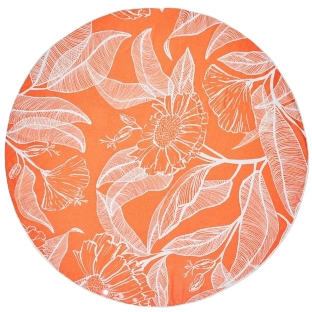 Summer & Rose Orange Tropical Leaf Roundie Beach Towel 57 Inch FabFitFun New